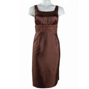 Adrianna Papell Brown Embroidered Silk Dress, Size 6